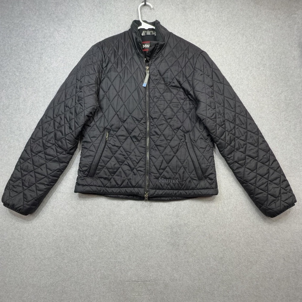 Marmot Jacket Womens Small Black Quilted Primaloft Fleece Lined Zip Pockets